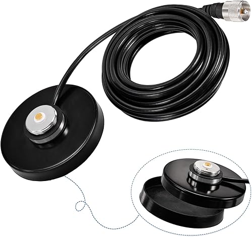 Miniatura 7 de Bingfu Antena NMO para montaje de base magnética fuerte, 3.54 pulgadas de diámetro, cable coaxial RG58 de 16.4 pies - enchufe PL259 - para coche,