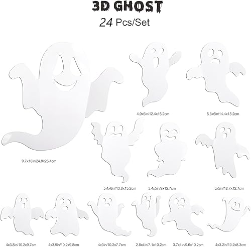Miniatura 6 de 24 calcomanías 3D para decoración de pared de fantasmas de Halloween, reutilizables, autoadhesivas, lindas calcomanías blancas espeluznantes para el