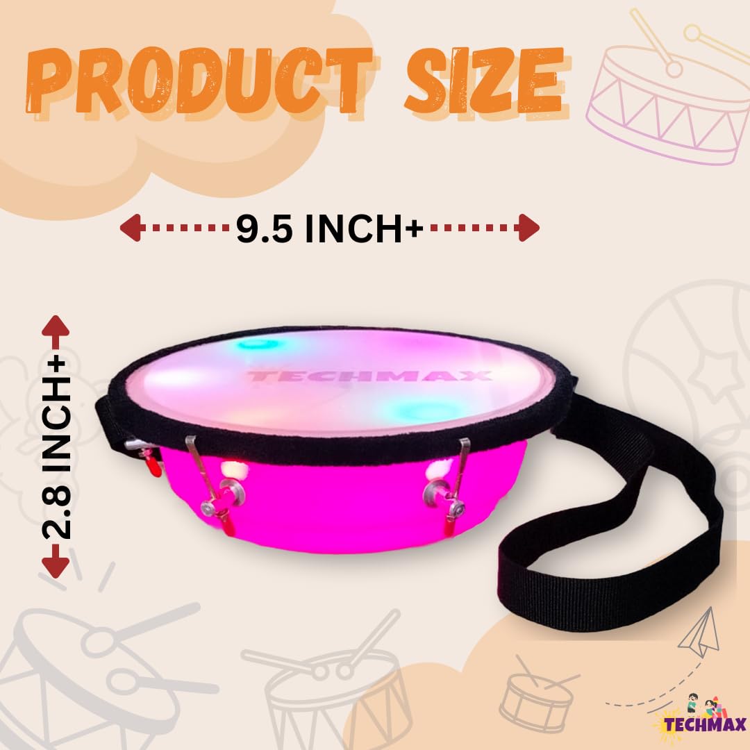 Lighting Dholak Tasha - Sensor Based - Rechargeable (Pink - Single Side - 9INCH) 1