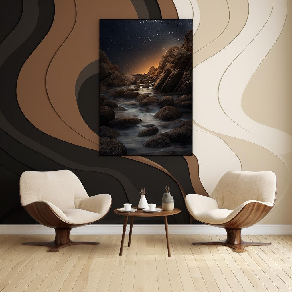 Canvas for Living room. Under the Starlit Sky � Dawn's Gentle Arrival by the Serene River, 27 x 18 inch Canvas Wall Art - Contemporary Masterpieces - Modern Home Decor - 69x46 cm (27x18 inch)