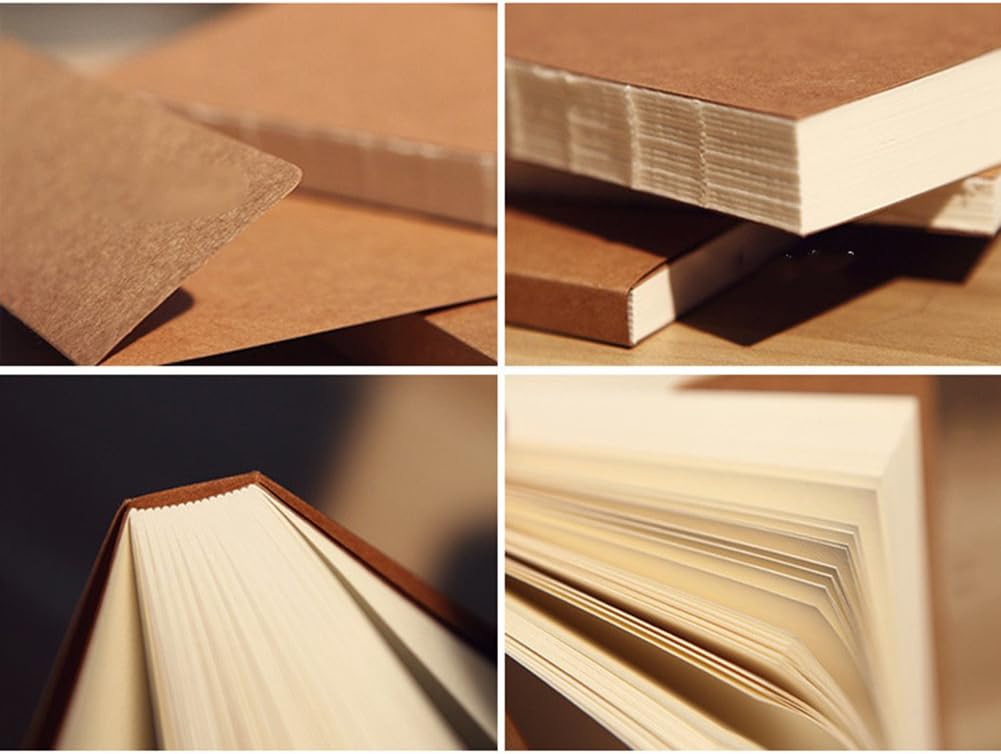 Oak-Pine Vintage Kraft Cover Notebook Drawing Scrawl Notepad Travel Journal Sketchbook Diary Memo Book with Blank Paper 56 Sheets / 112 Pages, Brown Paper 32K
