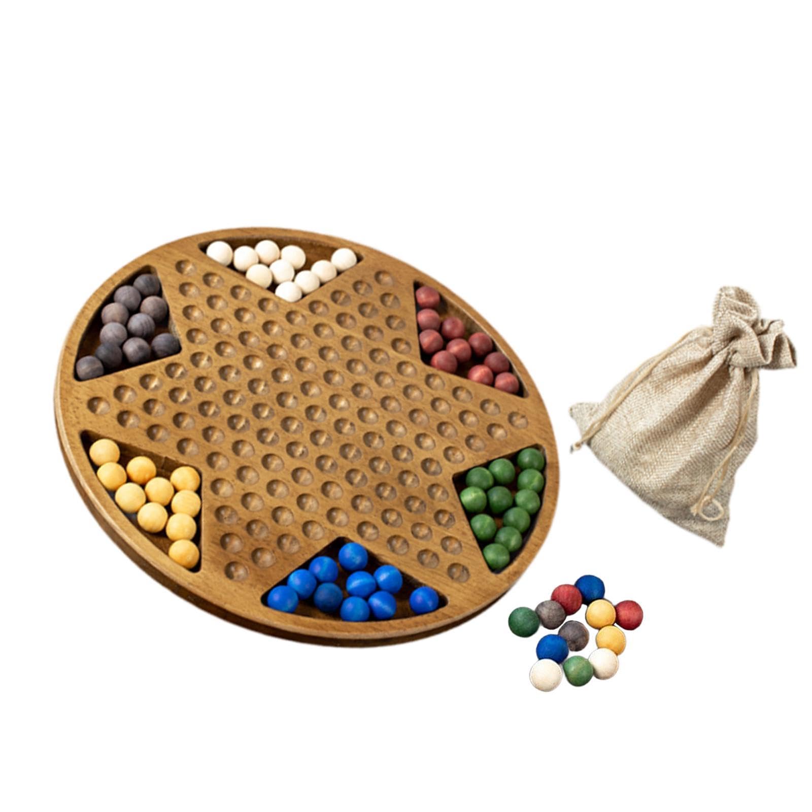 Damas Chinas Juego de Mesa de Estrategia Tradicional Incluye de Vidrio Tablero de Madera con Bolsa Adecuado para Interacción Familiar Y, Cuentas de Madera