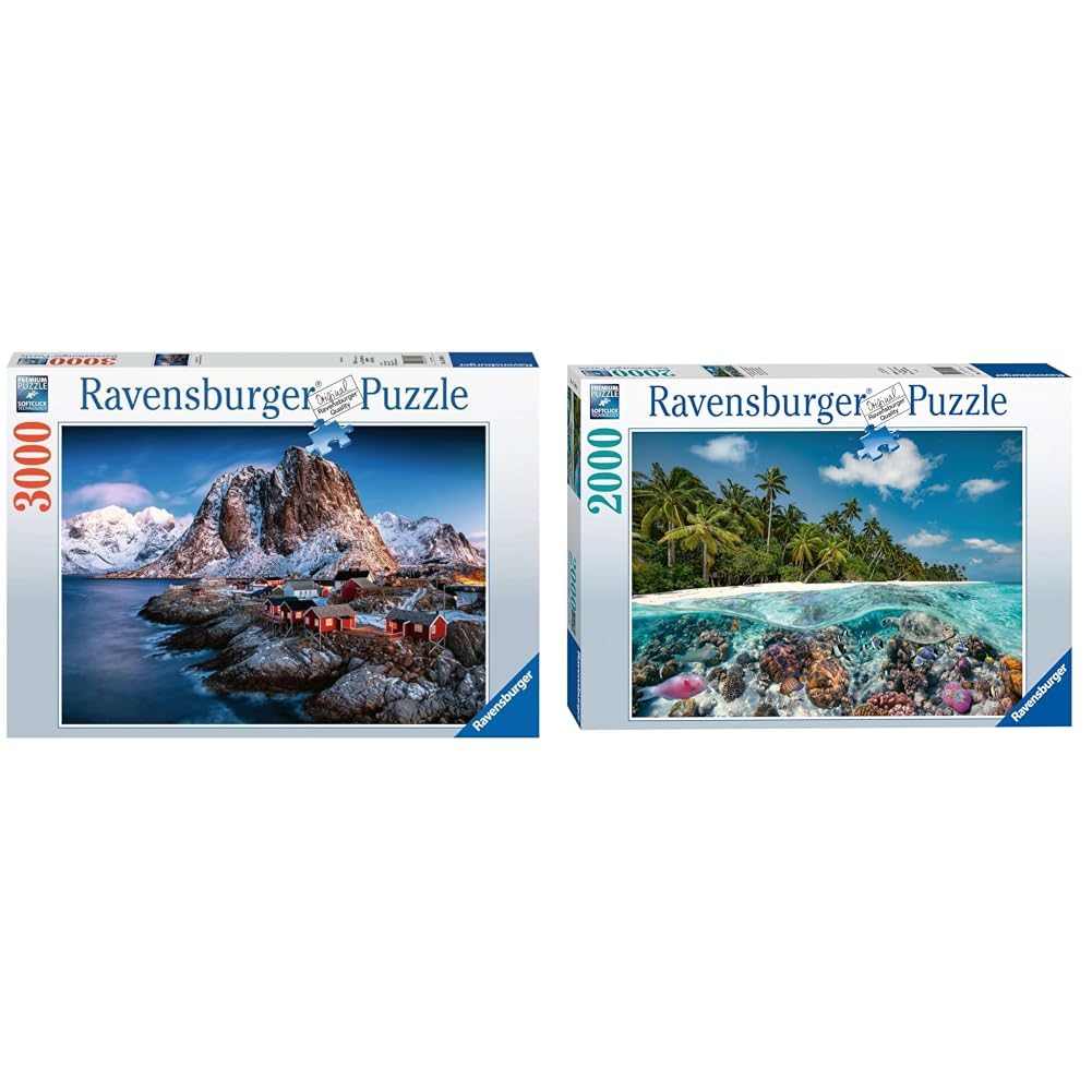Ravensburger Puzzle 17081 - Hamnoy & Puzzle 17441 EIN Tauchgang auf den Malediven - 2000 Teile Puzzle für Erwachsene und Kinder ab 14 Jahren