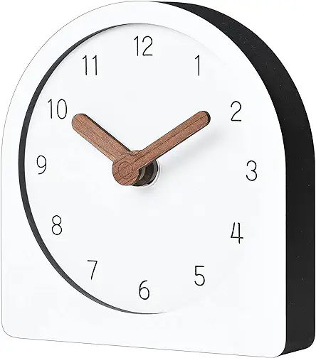Modern White Silent Wooden Mini Mantel Clock - Battery Operated Decor for Home & Office