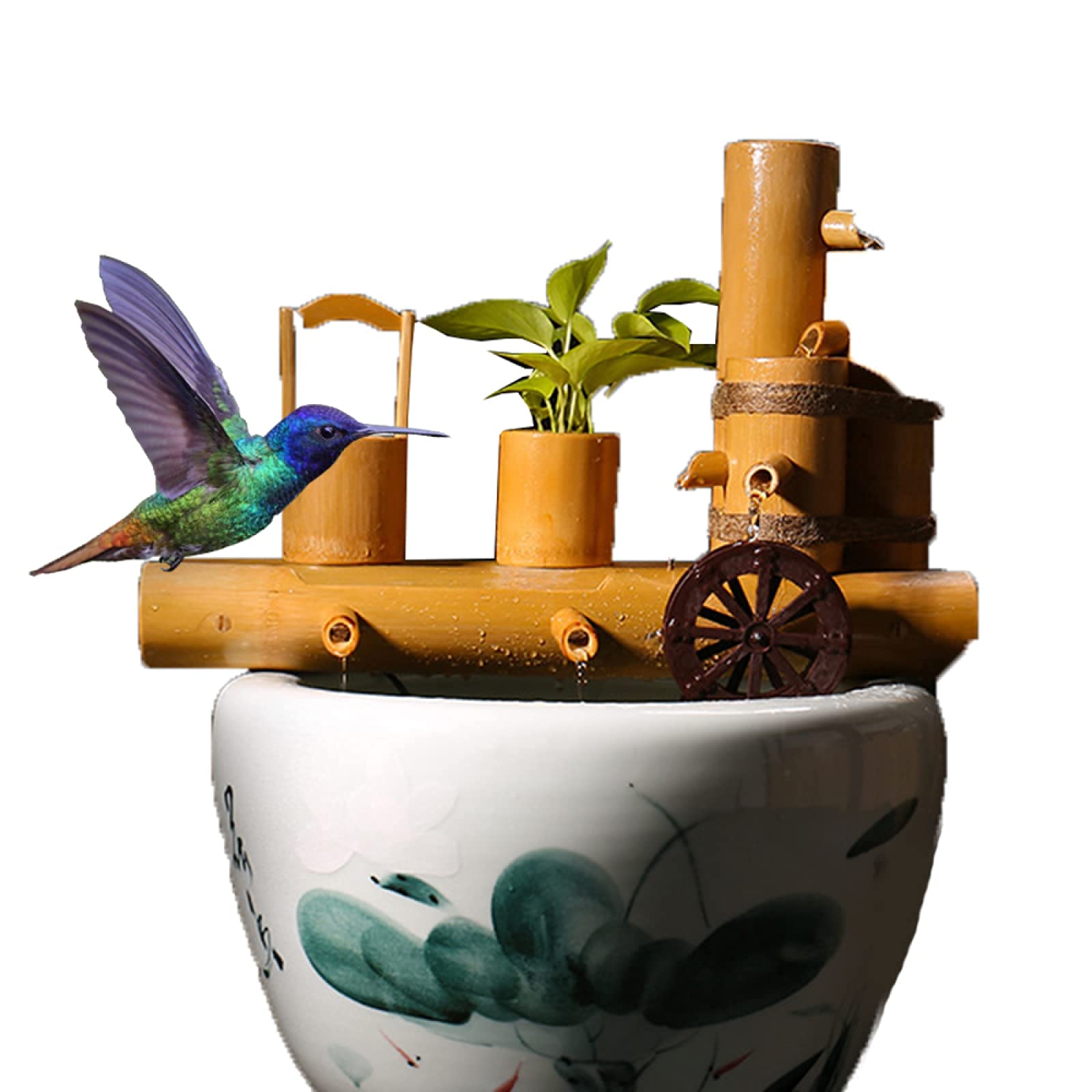 Aioneer Water Fountain Garden Bird Bath Bamboo Fountain Water Feature Bamboo Fountain Pump Decor Garden Decoration Waterfall Outdoor Japanese Garden Feature Sculptures