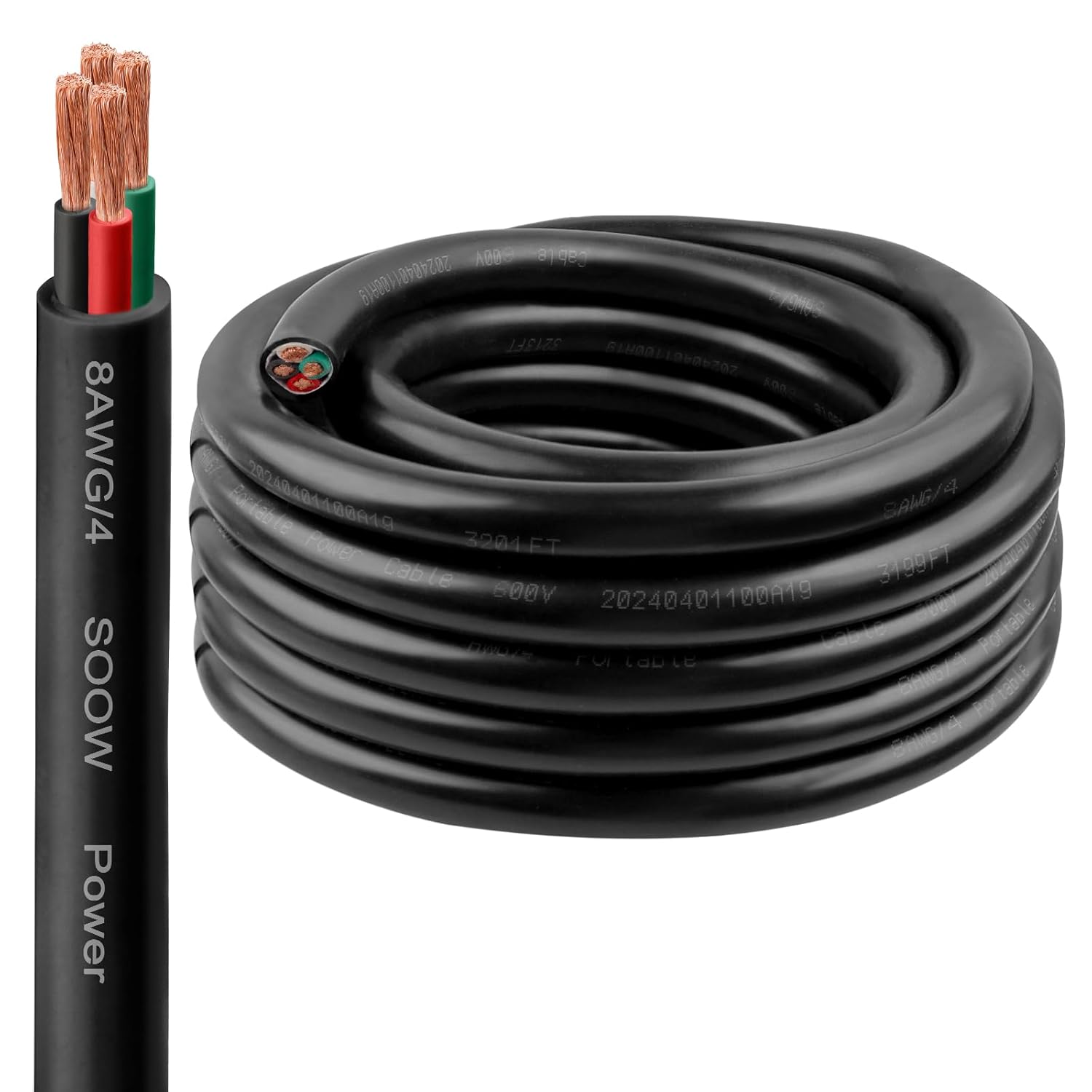 8/4 soow wire 25ft, 8 awg 600v soow bulk cable, 8 gauge 4 conductor portable power cable, extension cord for welder,generator,portable light,circuits,ev car charger,motor lead 25 ft 8awg(4-conductor)