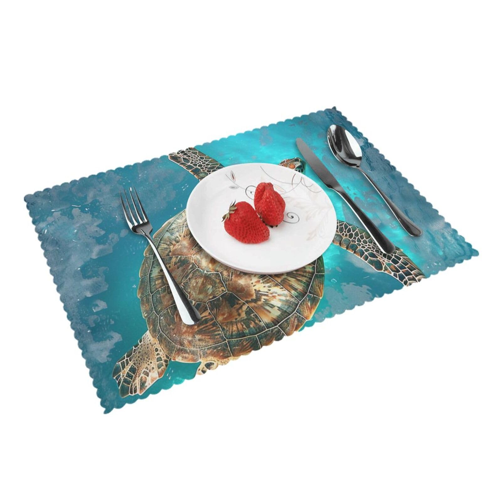 Swimming Tortoise Sea Printed Placemat Heat Resistant Place Mats Set of 4 PCS Washable Kitchen Table Mats, 12x18 Inch