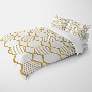 YANFENQI King Size Duvet Cover Pattern Gold Texture Geometry Checkered Curve Camping Themed Bedding for Kids Teens Adults (King,104