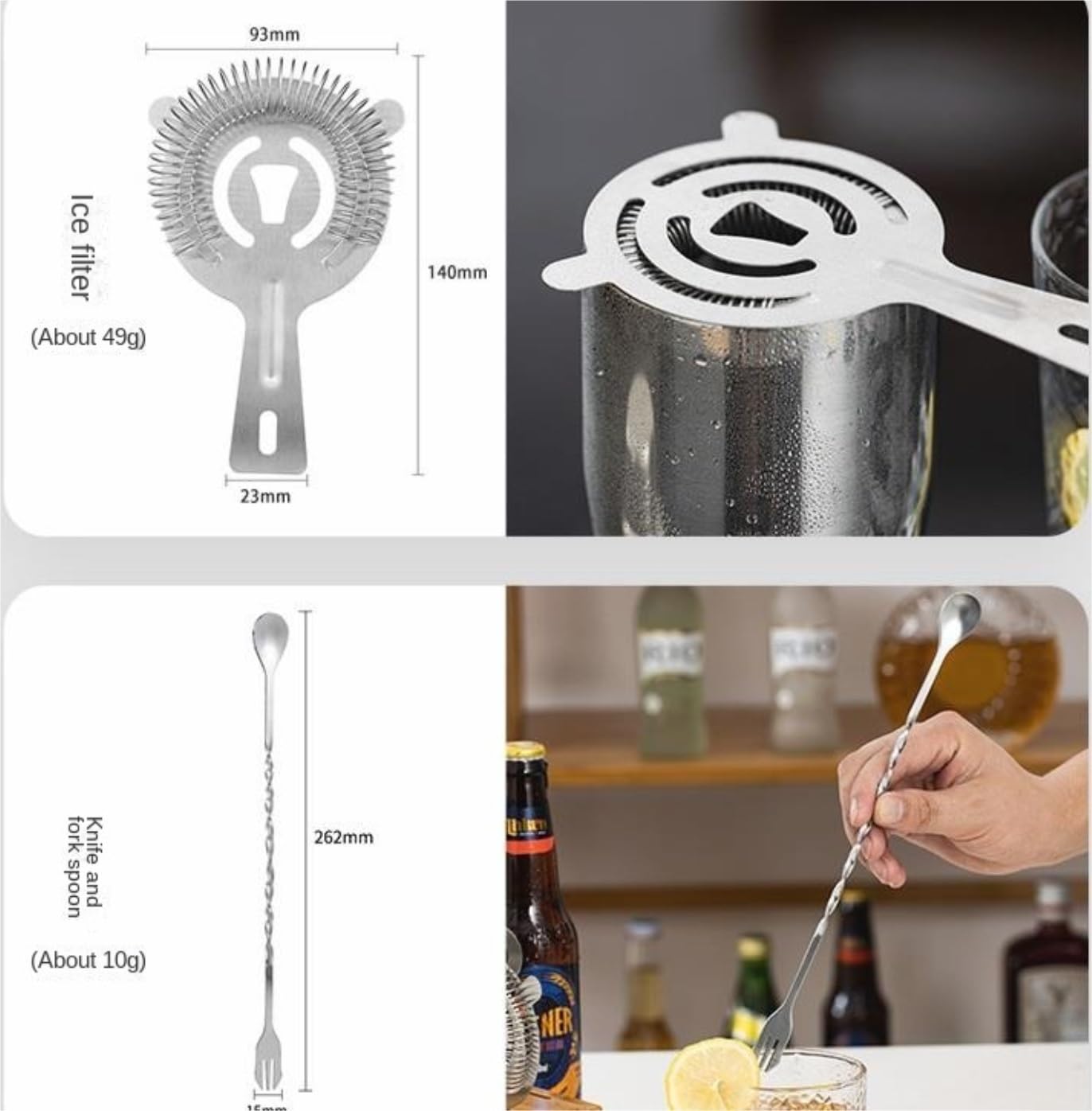 Juego de Cocktail Shaker Juego De Coctelera De 10 Piezas con Soporte De Bambú Juego De Barman De Acero Inoxidable Juego De Herramientas De Barra Coctelera Profesional Herramientas