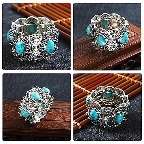 Abjfje Fashion Imitation Turquoise Elastic Strands Bracelet Retro Bohemian Charm Statement Beaded Handmade Bracelet For Women Girls Costume Jewelry #TOP4