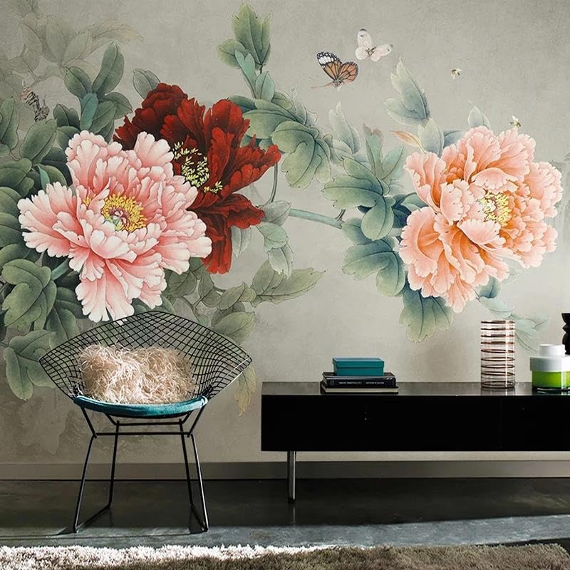 Papier peint mural 3D pivoine en PVC haute densité pour fond de mur