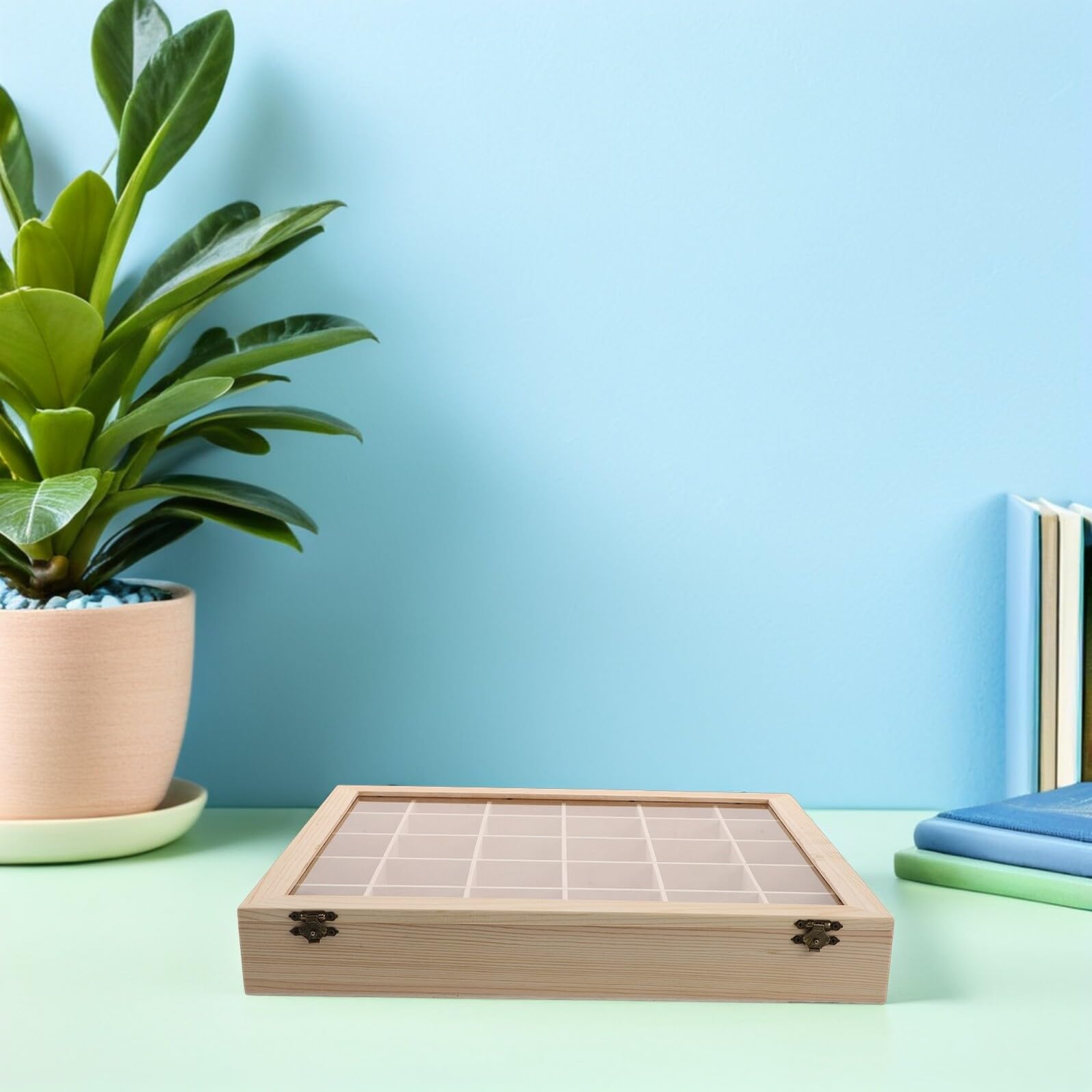 Caja Minerales de Madera para Exhibición de Rocas y Piedras, 30 Compartimentos, Estilo Clásico, Almacenamiento Protector para Colección y Hogar