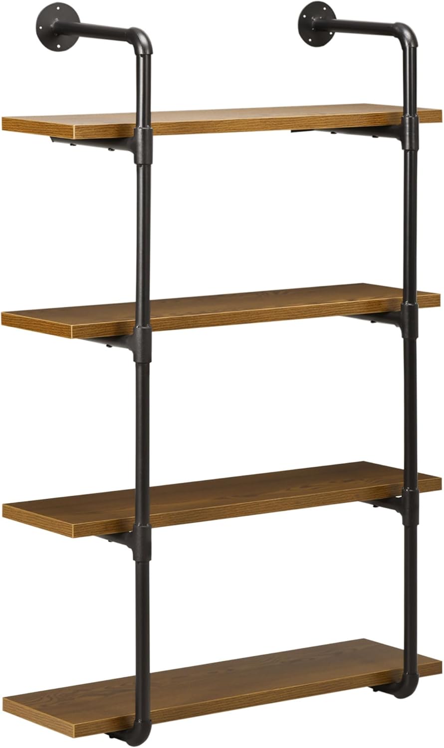Rustic Brown 4-Tier Industrial Floating Wall Mounted Bookshelf
