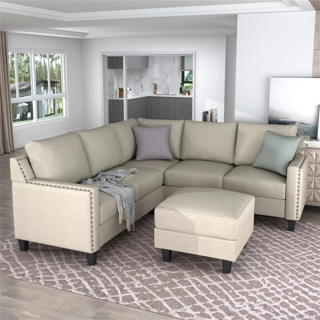 Living Room Studded Upholstered Sofa 2 Piece Set with Cushions