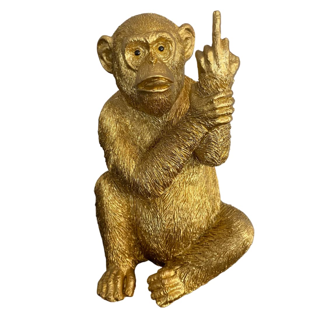 RP Medium Resin Rude Monkey Ornament 19cm Statue Sculpture Figurine Gift Home Decoration GOLD