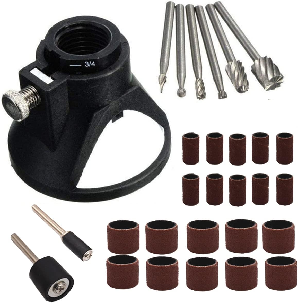 7 PCS Rotary Multi Purpose Tool Horn Cover Cutting Guide Router Attachment Kit HSS Routing Drills Bits with 6pcs HSS Routing Drills Bits