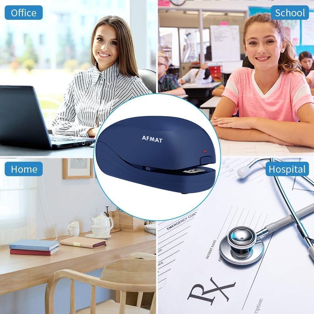 Electric Stapler for Desk, Automatic Stapler Desktop, Office Staplers Electric, AC or Battery Powered Staplers Heavy Duty Office Use, with Reload Reminder & Release Button, 25 Sheets Capacity, Blue