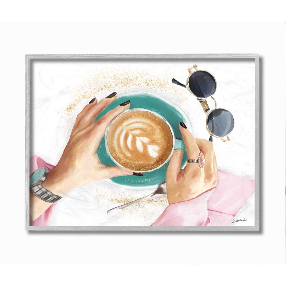 Stupell Industries Glam Latte Women's Fashion Accessories Coffee, Designed by Ziwei Li Wall Art, 11 x 14, Grey Framed