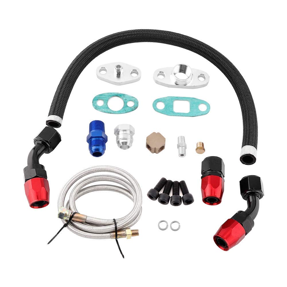 kit turbo Kit de línea de alimentación de aceite Turbo EVGATSAUTO, línea de retorno de alimentación de aceite Turbo AN10, juego de brida adaptadora para T3 T4 GT35 T70 T66
