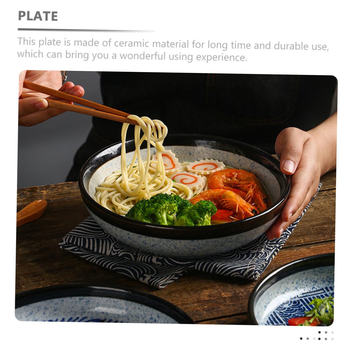 Assiette en Céramique Style Japonais Vintage Bleu, Plat Dessert Surface Lisse Facile à Nettoyer, pour Servir les Repas la Maison