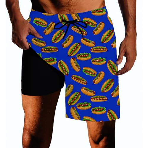Hot Dogs Mens Swim Trunks with Compression Liner Quick Dry Zipper Pocket Bathing Suit for Beach Summer Large
