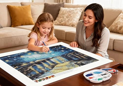 Miniatura 2 de NIHO-JIUMA Kits de pintura de diamantes Van Gogh Noche estrellada sobre el Ródano, kits de arte de diamantes 5D, regalo de pintura de taladro