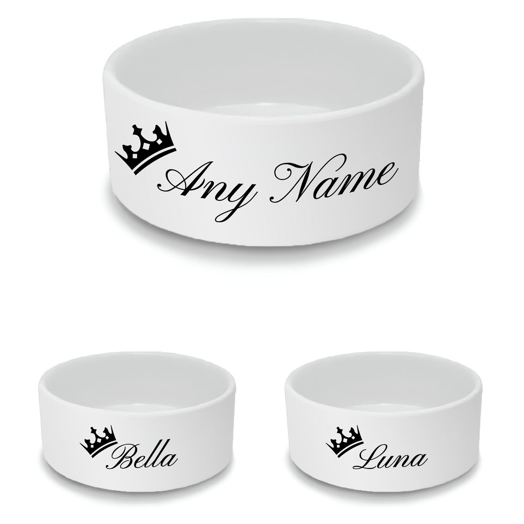 Personalised Ceramic Pet Bowl - Small White Pet Food Dish with Royal Crown Design - Custom Name Pet Bowl 13cm Wide x 5.5cm Deep - Ideal For Cats, Small Dogs, Rabbits
