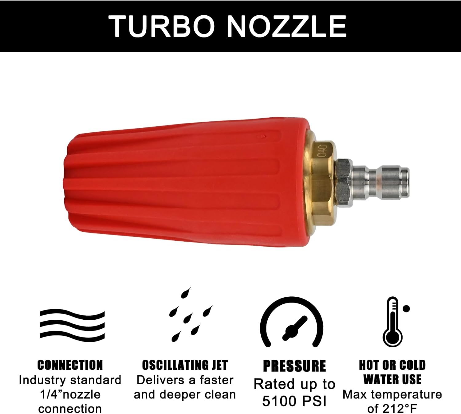 Pressure Washer Turbo Nozzle for General Pump 2600-5100 PSI Turbo Nozzle 360° Rotating 1/4'' Quick Connect Cleaning Machine 4.0 GPM 4.0 Orifice