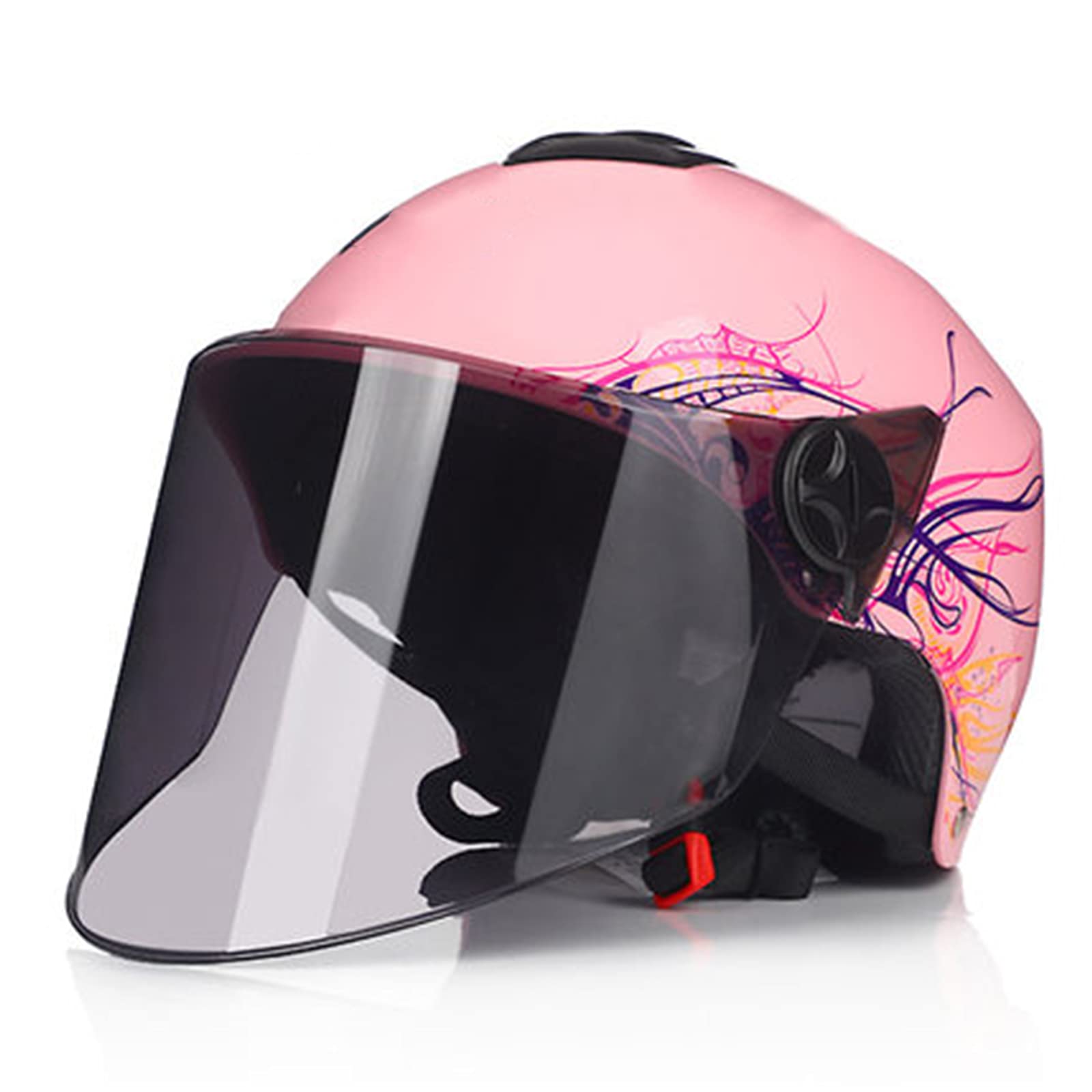 Retro Oldtimer Halbschale Jet-Helm Sommer Unisex Motorrad Halbhelme Halboffenes Gesicht Schützen Helm Vintage Erwachsener Scooter Damen Herren Half Helm,Pink 5,L