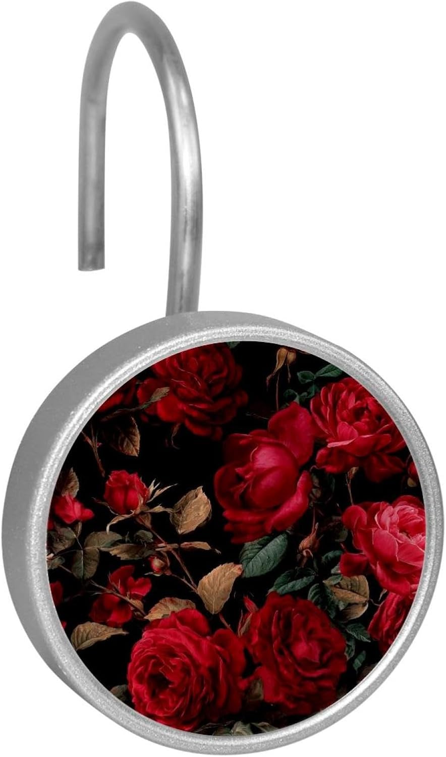 Floral Flower Red Roses (9) Crystal Glass Shower Curtain Hooks Rings Decorative Bathroom Decor - Set of 12