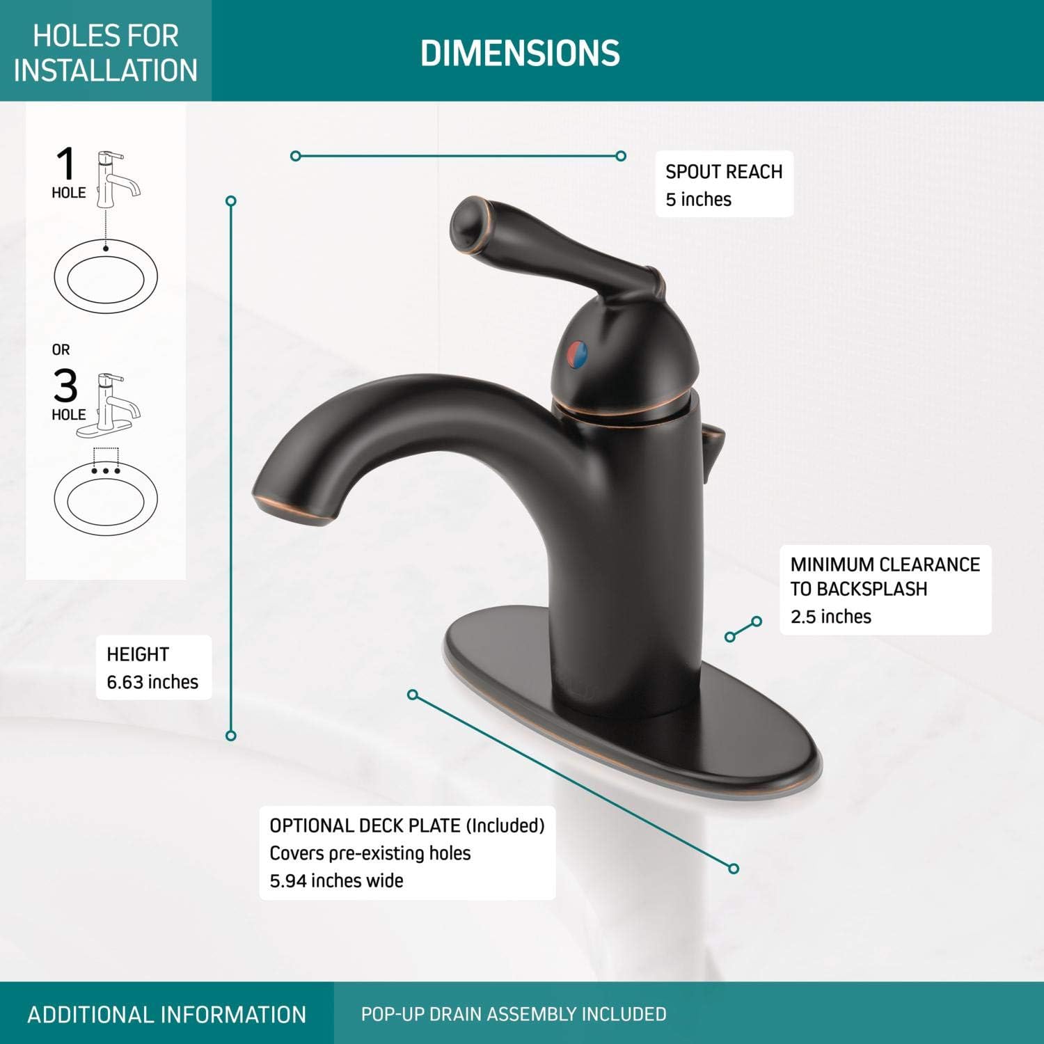 Peerless Claymore Single Hole Bathroom Faucet Oil Rubbed Bronze, Single Handle Bathroom Faucet, Oil-Rubbed Bronze P188627LF-OB