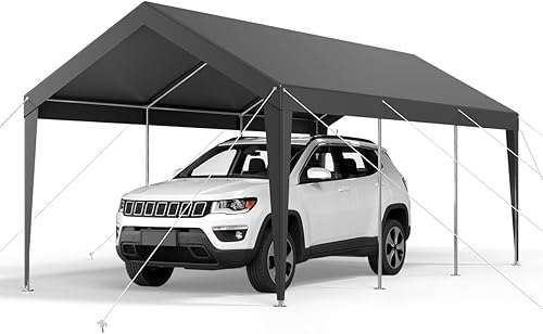 Vista 115 de VEVOR - Cobertizo portátil de almacenamiento exterior de 6 x 8 x 7 pies, refugio resistente e impermeable con puerta enrollable con cremallera y Gris