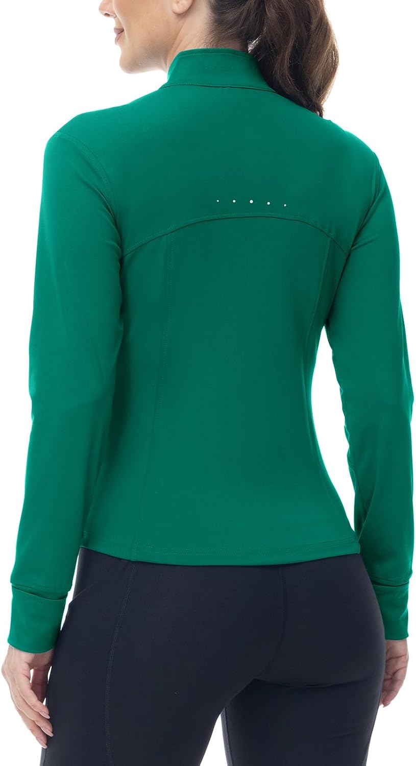 BGOWATU Women's Workout Athletic Jacket Lightweight Full Zip Running Yoga Jackets Track Tops with Pockets Thumb Hole Emerald Green M