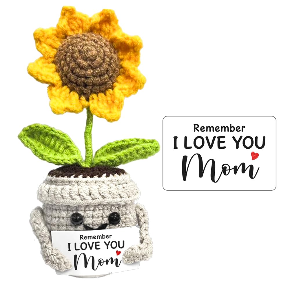 Gifts for Mum, Mum Birthday Gifts from Daughters and Son, Handmade Crochet Cute Small Sunflower Gift, Gift for Mom from Daughter, Son, Mothers Day for Mom
