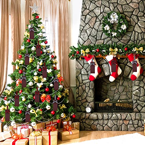 Ximishop 12Pcs Christmas Stocking Name Tags, Unfinished Wooden Farmhouse Xmas Stocking Hanging Tags Ornament With Red And White Buffalo Plaid Bow Beads For Christmas Stocking（2 Styles） #TOP4