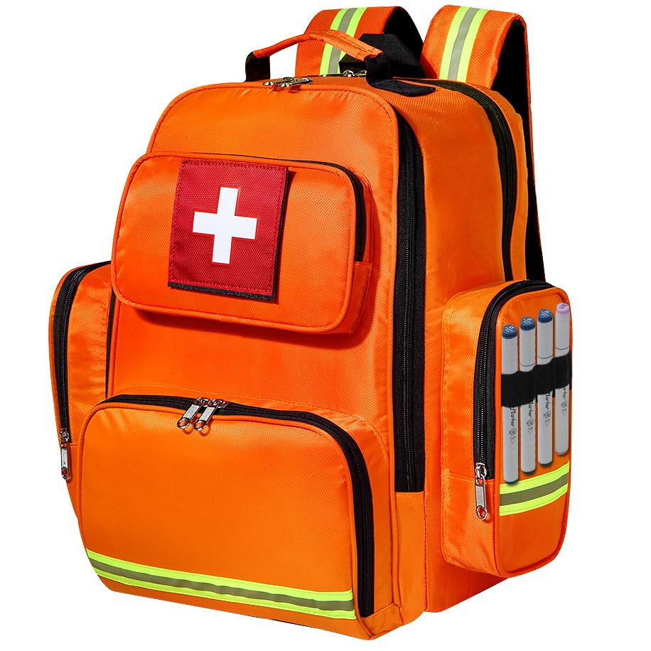 Image of Gatycallaty First Aid Backpack Medical Emt First Responder Bag Empty Ems Emergency Home Health Hiking Trauma Travel Camping (Large, Orange)