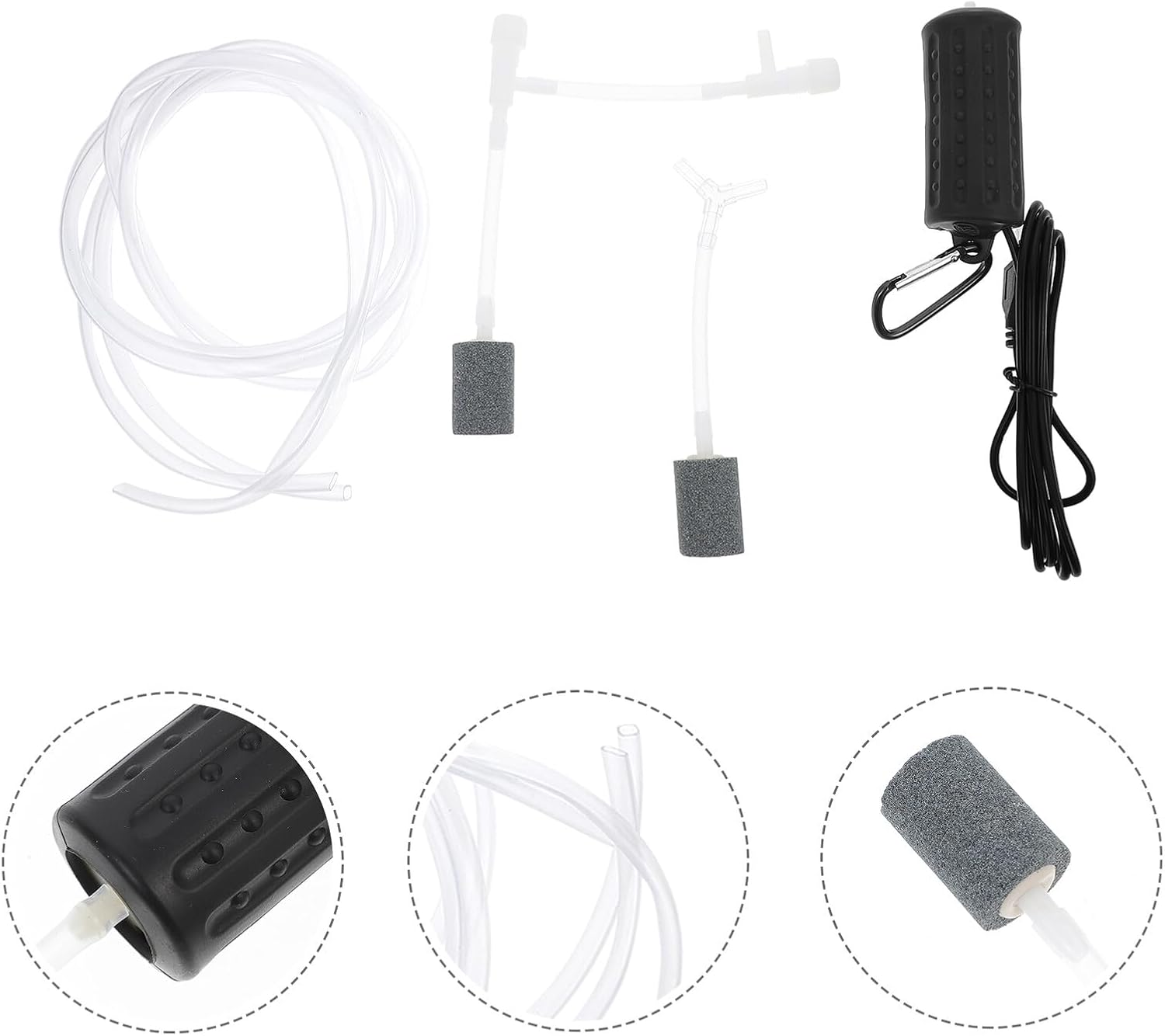 UKCOCO Mini USB Oxygen Air Pump for Fish Tank Dual Outlet Silent Aquarium Air Pump with Diffuser Stone for Home and Outdoor Fishing Use