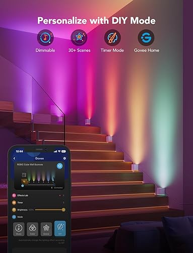 Miniatura 4 de Govee RGBIC - Apliques de pared con forma de cubo, luz LED de pared LED funciona con Alexa, luces inteligentes WiFi para decoración de habitaciones,