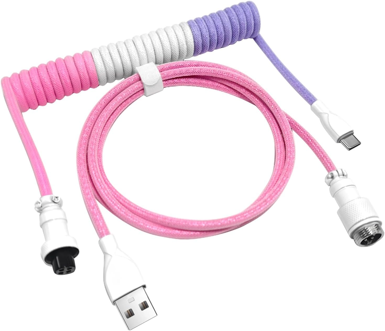 Custom Coiled Keyboard Cable USB-C: Detachable Aviator Connector, Double-Sleeved Mechanical Keyboard Cord for Gamers & Professionals—Braided Nylon Wire 1.5M USB-C to USB-A Cable