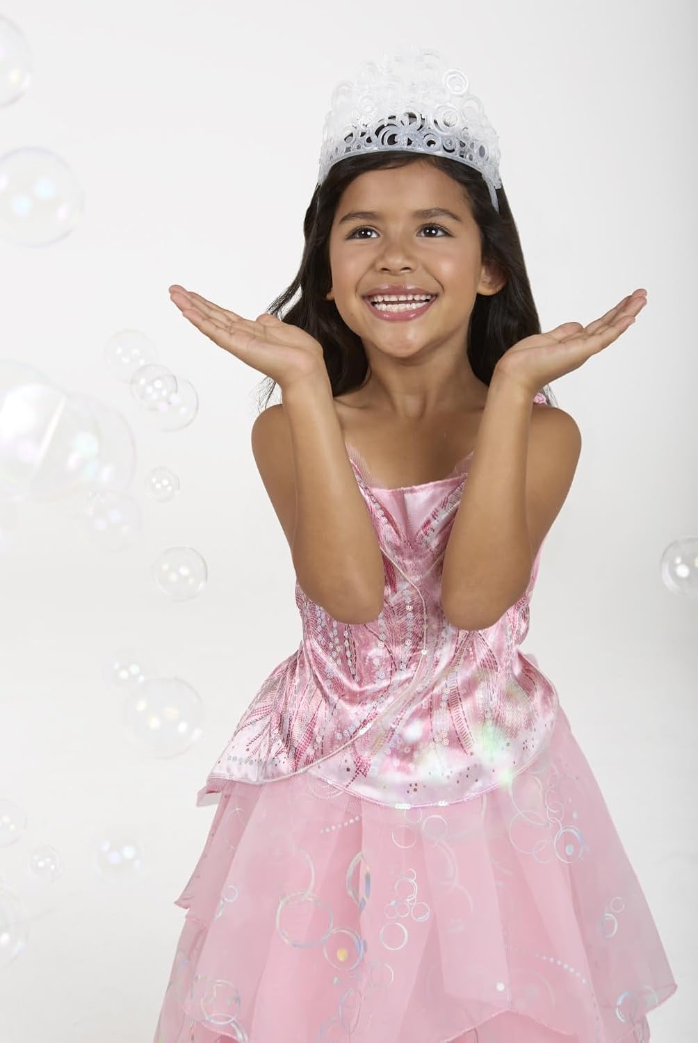 Wicked Glinda Dress for Girls Premium Official Wicked Costume Pink Bubble Dress & Shiny Tiara, with Holographic Sequin Details that Provide Shimmer and Shine! [Amazon Exclusive]