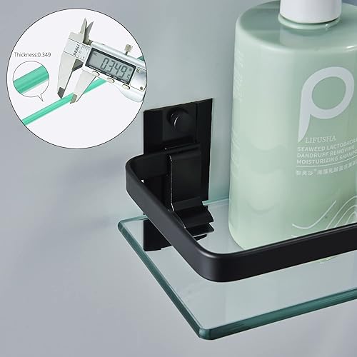 Miniatura 6 de Paquete de 3 estantes de vidrio para baño, vidrio templado de aluminio de 0.34 pulgadas, extra grueso, rectangular, 1 nivel, organizador de