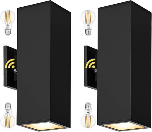 Miniatura 32 de Paquete de 2 lámparas de pared modernas para exteriores, del atardecer al amanecer, impermeables, color negro mate, luces LED de 2700 K