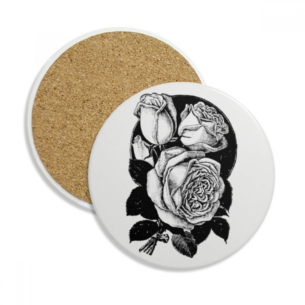 Coaster en céramique fleur de rose avec pierre absorbante pour tasse et boissons 2Pcs