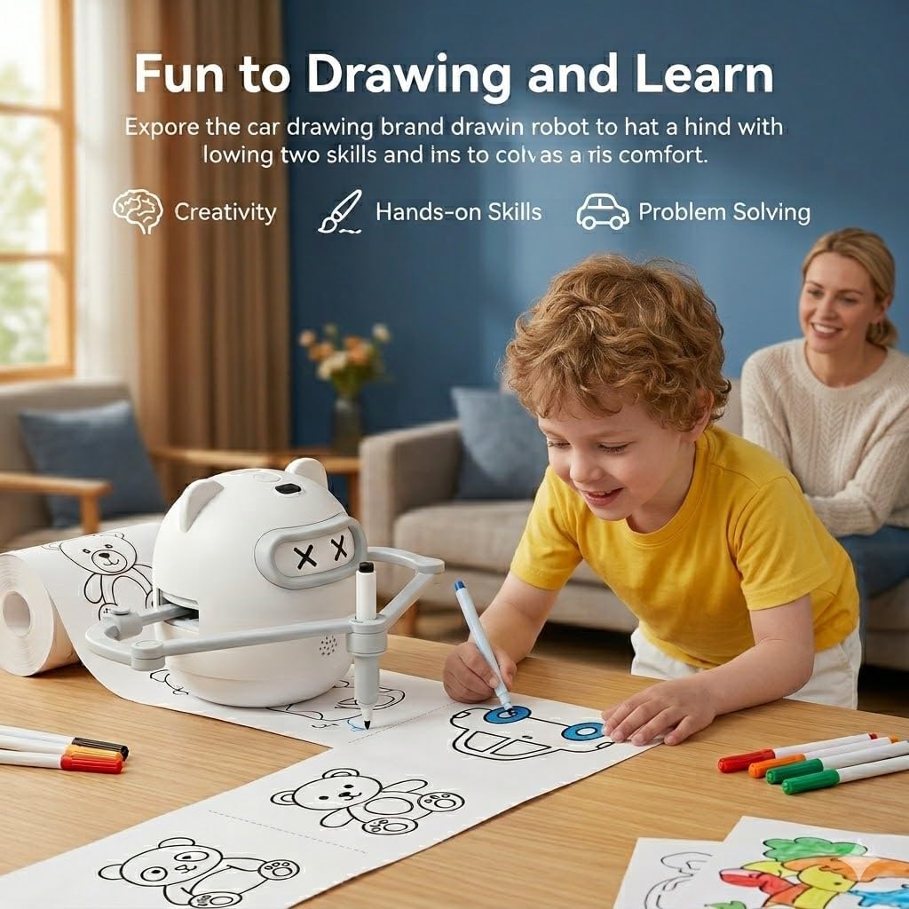 Drawing Robot for Kids with Camera Recognition, Rechargeable Smart Voice Interactive Painting Robot Educational Machine, Montessori Learning Toys with 100 Cards, 12 Colorful Pens Boys Girls