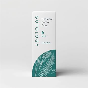 Gutology Natural Bamboo Floss 30m Charcoal Toothfloss with Candle Tree Wax & Mint Oil - Plant-Based dental floss for Stain Removal, Free of Synthetic Fragrances & Ingredients