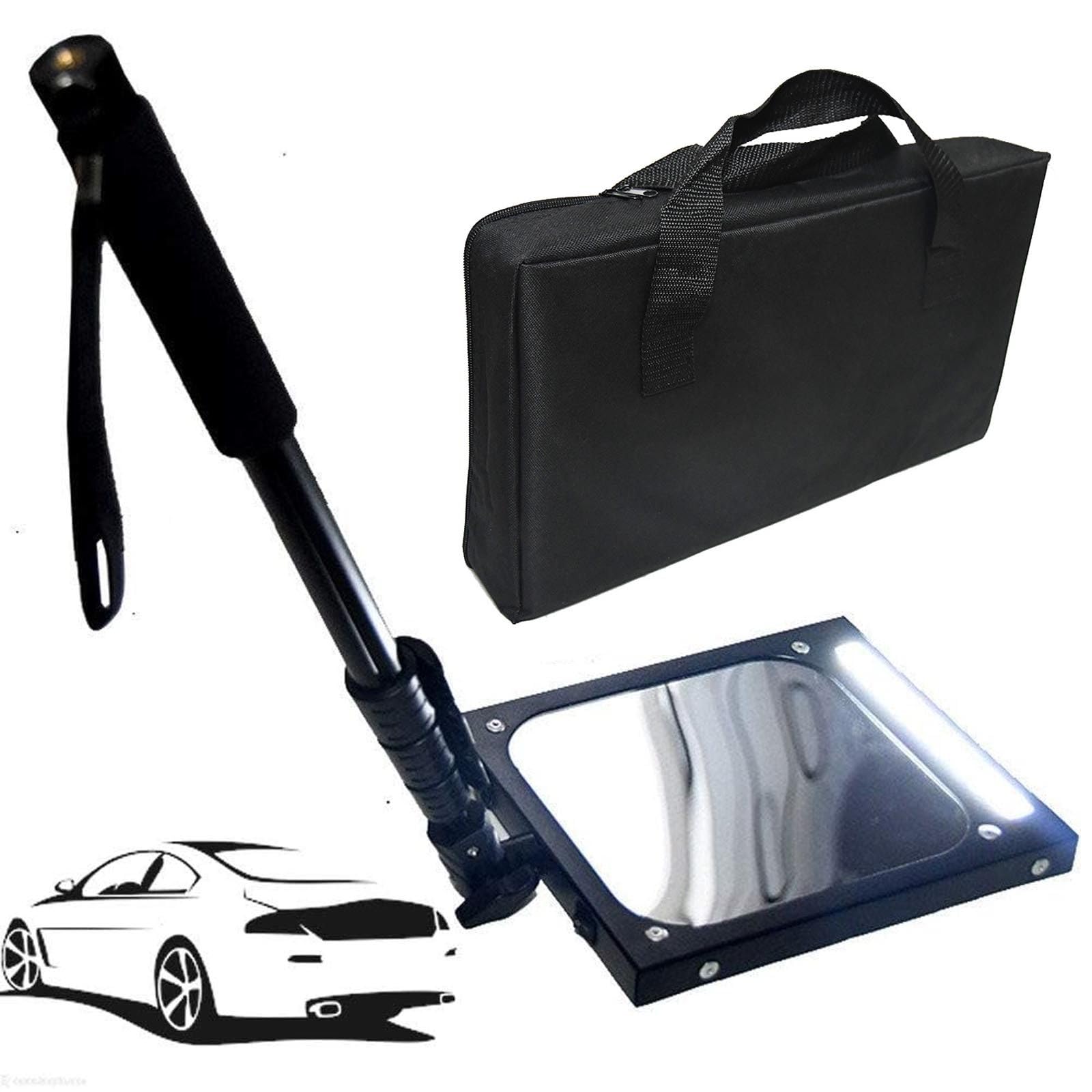 Espejo De InspeccióN para Coche Y Bajo El VehíCulo con Luz Led, Espejo AcríLico De 20 × 17 Cm, Espejos Convexos TelescóPicos con Varilla Ajustable 36 A 120Cm para ReparacióN Bajos. 1pcs