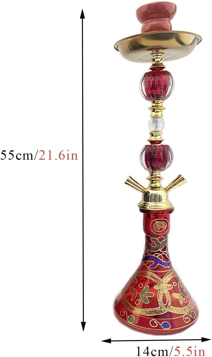 21.6" 2 Hose Hookah Complete Set with Glass Vase Ceramic Bowl Coal Tongs Ashtray for Home/Party Use(Blue) image 5