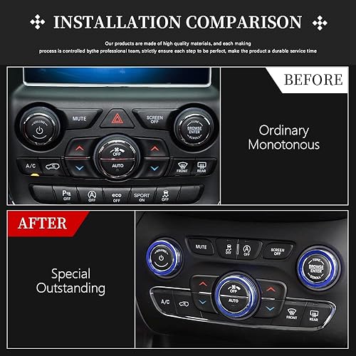 Miniatura 2 de LECART Accesorios para Jeep Grand Cherokee 2022 2021 2020 2019 2018 2017 2016 2015 2014 azul interior de coche Radio AC Knob Covers Metal Decal Cap