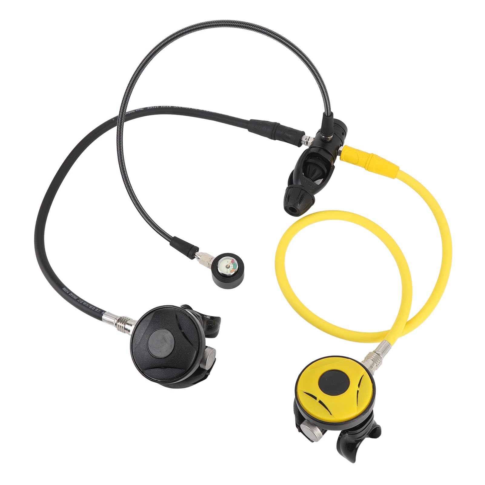 POENVFPO Juego de Regulador de Buceo, Regulador de Buceo de Primera Etapa de Aluminio con 2 Reguladores de Segunda Etapa y Manómetro, para de Respiración Subacuático