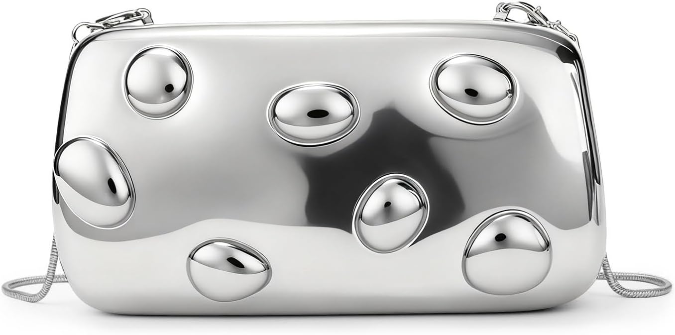 Clutch Purses for Women Formal,Metallic Acrylic Evening Bags with Chain,Unique Trendy Metal Wedding Purses 2025